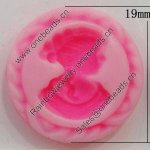 Cameos Resin Beads, No-Hole Jewelry findings, Flat Round 19mm, Sold by Bag