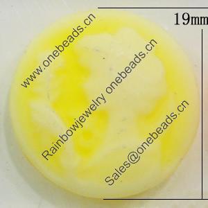 Cameos Resin Beads, No-Hole Jewelry findings, Flat Round 19mm, Sold by Bag