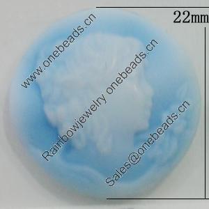 Cameos Resin Beads, No-Hole Jewelry findings, Flat Round 22mm, Sold by Bag