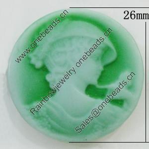 Cameos Resin Beads, No-Hole Jewelry findings, Flat Round 26mm, Sold by Bag