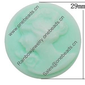 Cameos Resin Beads, No-Hole Jewelry findings, Flat Round 29mm, Sold by Bag