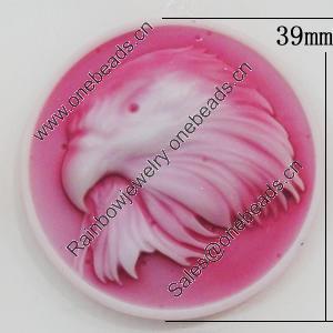 Cameos Resin Beads, No-Hole Jewelry findings, Flat Round 39mm, Sold by Bag