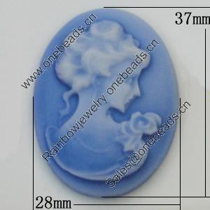 Cameos Resin Beads, No-Hole Jewelry findings, Flat Oval 28x37mm, Sold by Bag