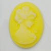 Cameos Resin Beads, No-Hole Jewelry findings, Flat Oval 27x37mm, Sold by Bag