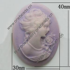 Cameos Resin Beads, No-Hole Jewelry findings, Flat Oval 30x40mm, Sold by Bag