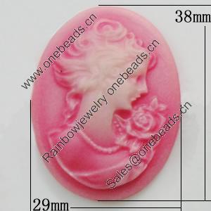 Cameos Resin Beads, No-Hole Jewelry findings, Flat Oval 29x38mm, Sold by Bag