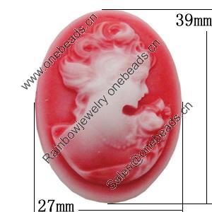 Cameos Resin Beads, No-Hole Jewelry findings, Flat Oval 27x39mm, Sold by Bag