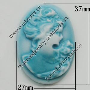 Cameos Resin Beads, No-Hole Jewelry findings, Flat Oval 27x37mm, Sold by Bag