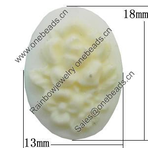 Cameos Resin Beads, No-Hole Jewelry findings, Flat Oval 13x18mm, Sold by Bag