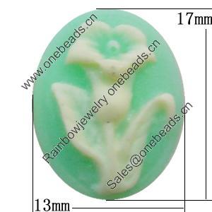 Cameos Resin Beads, No-Hole Jewelry findings, Flat Oval 13x17mm, Sold by Bag