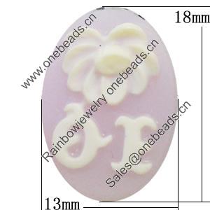 Cameos Resin Beads, No-Hole Jewelry findings, Flat Oval 13x18mm, Sold by Bag