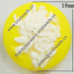 Cameos Resin Beads, No-Hole Jewelry findings, Flat Round 18mm, Sold by Bag