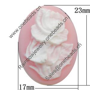 Cameos Resin Beads, No-Hole Jewelry findings, Flat Oval 17x23mm, Sold by Bag