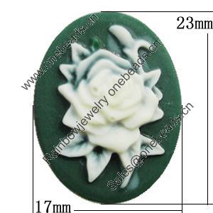 Cameos Resin Beads, No-Hole Jewelry findings, Flat Oval 17x23mm, Sold by Bag