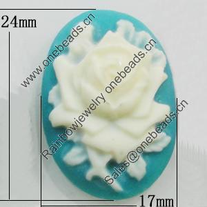 Cameos Resin Beads, No-Hole Jewelry findings, Flat Oval 17x24mm, Sold by Bag