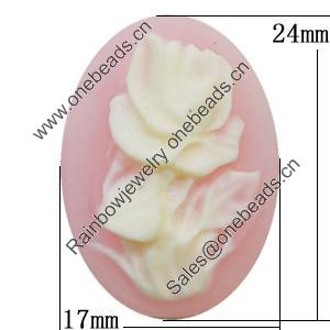Cameos Resin Beads, No-Hole Jewelry findings, Flat Oval 17x24mm, Sold by Bag