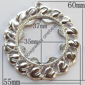 Zinc Alloy Cabochon Settings, Outside diameter:60x55mm, Interior diameter:35x37mm,Sold by Bag