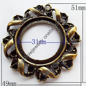 Zinc Alloy Cabochon Settings, Outside diameter:49x51mm, Interior diameter:31mm,Sold by Bag