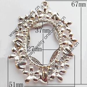 Zinc Alloy Cabochon Settings, Outside diameter:51x67mm, Interior diameter:27x37mm,Sold by Bag