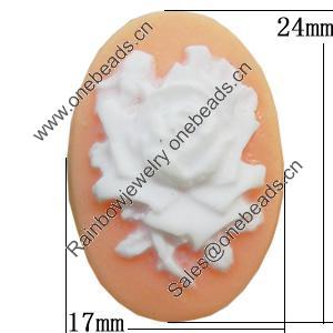 Cameos Resin Beads, No-Hole Jewelry findings, Flat Oval 17x24mm, Sold by Bag