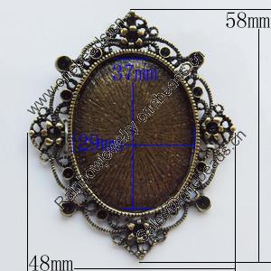 Zinc Alloy Cabochon Settings, Outside diameter:48x58mm, Interior diameter:29x37mm,Sold by Bag