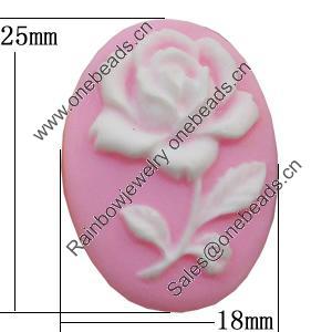 Cameos Resin Beads, No-Hole Jewelry findings, Flat Oval 18x25mm, Sold by Bag