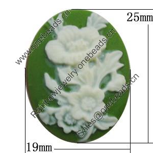 Cameos Resin Beads, No-Hole Jewelry findings, Flat Oval 19x25mm, Sold by Bag