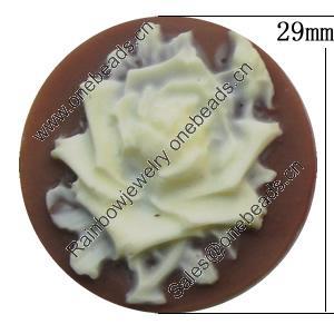 Cameos Resin Beads, No-Hole Jewelry findings, Flat Round 29mm, Sold by Bag