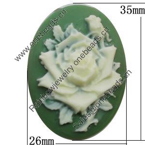 Cameos Resin Beads, No-Hole Jewelry findings, Flat Oval 26x35mm, Sold by Bag