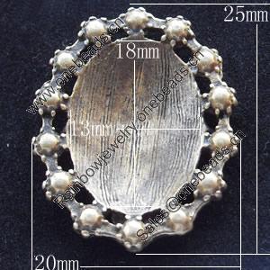 Zinc Alloy Cabochon Settings, Outside diameter:20x25mm, Interior diameter:13x18mm,Sold by Bag