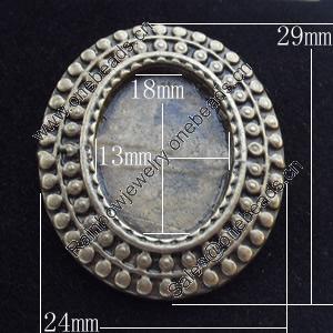 Zinc Alloy Cabochon Settings, Outside diameter:24x29mm, Interior diameter:13x18mm,Sold by Bag