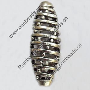 Hollow Bali Beads Zinc Alloy Jewelry Findings, Lead-free, Oval, 13x36mm, Hole:3mm, Sold by Bag 