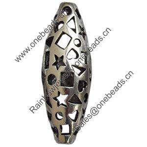 Hollow Bali Beads Zinc Alloy Jewelry Findings, Lead-free, Oval, 13x36mm, Hole:3mm, Sold by Bag 