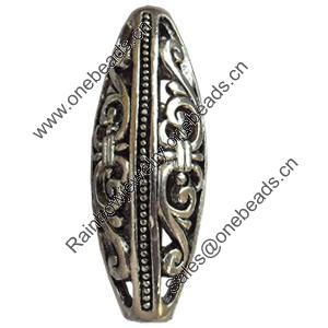 Hollow Bali Beads Zinc Alloy Jewelry Findings, Lead-free, Oval, 13x36mm, Hole:3mm, Sold by Bag 