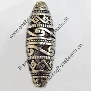 Hollow Bali Beads Zinc Alloy Jewelry Findings, Lead-free, Oval, 13x36mm, Hole:3mm, Sold by Bag 