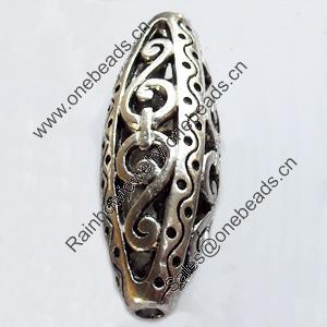 Hollow Bali Beads Zinc Alloy Jewelry Findings, Lead-free, Oval, 11x26mm, Hole:2mm, Sold by Bag 