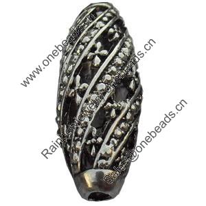 Hollow Bali Beads Zinc Alloy Jewelry Findings, Lead-free, Oval, 13x36mm, Hole:3mm, Sold by Bag 