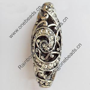 Hollow Bali Beads Zinc Alloy Jewelry Findings, Lead-free, Oval, 13x36mm, Hole:3mm, Sold by Bag 