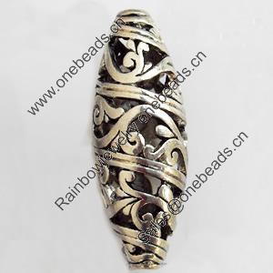 Hollow Bali Beads Zinc Alloy Jewelry Findings, Lead-free, Oval, 13x36mm, Hole:3mm, Sold by Bag 