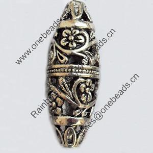 Hollow Bali Beads Zinc Alloy Jewelry Findings, Lead-free, Oval, 13x36mm, Hole:3mm, Sold by Bag 