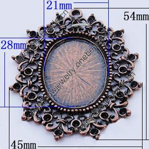 Zinc Alloy Cabochon Settings, Outside diameter:54x45mm, Interior diameter:21x28mm, Sold by Bag 