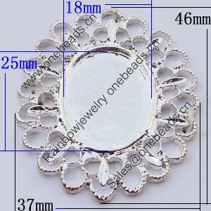 Zinc Alloy Cabochon Settings, Outside diameter:46x37mm, Interior diameter:18x25mm, Sold by Bag 