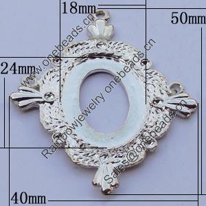 Zinc Alloy Cabochon Settings, Outside diameter:40x50mm, Interior diameter:18x24mm, Sold by Bag 