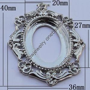 Zinc Alloy Cabochon Settings, Outside diameter:36x40mm, Interior diameter:20x27mm, Sold by Bag 