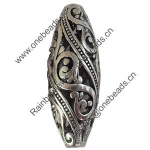 Hollow Bali Beads Zinc Alloy Jewelry Findings, Lead-free, Oval, 13x36mm, Hole:3mm, Sold by Bag 