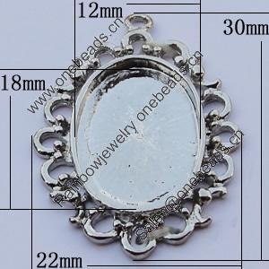 Zinc Alloy Cabochon Settings, Outside diameter:22x30mm, Interior diameter:12x18mm, Sold by Bag 