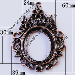 Zinc Alloy Cabochon Settings, Outside diameter:39x60mm, Interior diameter:24x30mm, Sold by Bag 