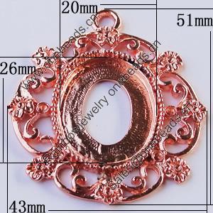 Zinc Alloy Cabochon Settings, Outside diameter:43x51mm, Interior diameter:20x26mm, Sold by Bag 