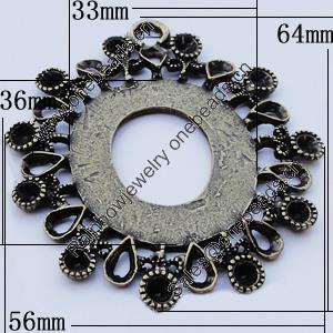 Zinc Alloy Cabochon Settings, Outside diameter:56x64mm, Interior diameter:33x36mm, Sold by Bag 
