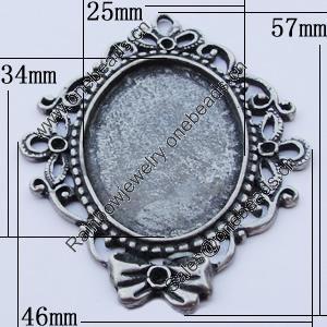 Zinc Alloy Cabochon Settings, Outside diameter:46x57mm, Interior diameter:25x34mm, Sold by Bag 
